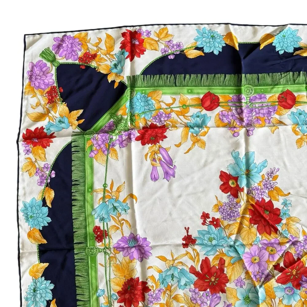 Vintage Emilio Carducci Italy Floral Silk Scarf Hand Rolled Hem Designer 90cm